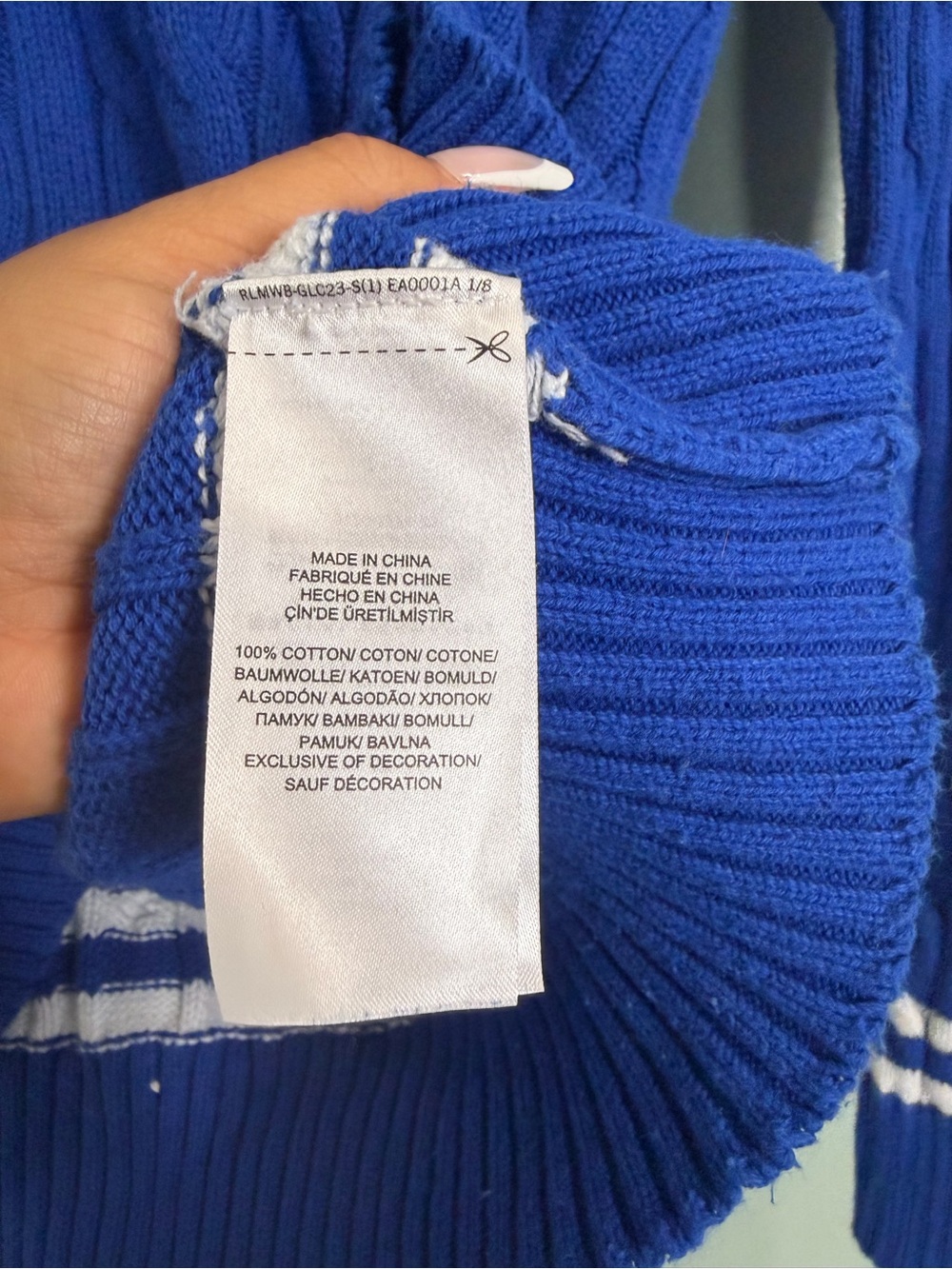 Lauren Ralph Lauren Cricket Sweater Pullover Blue White Cable Knit Women Large - Picture 7 of 8
